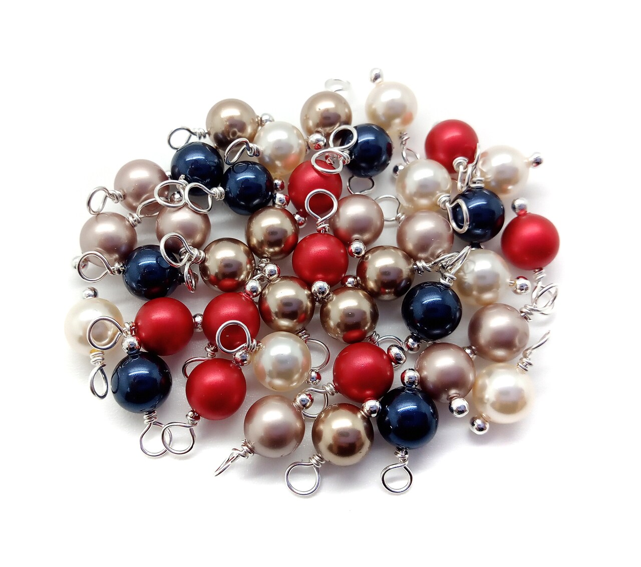 Crystal Charms Mix, 20pc Red Blue & Beige Pearl Dangles, Adorabilities